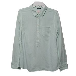 Merona J crew women blouse 3/4 button long sleeve mint green stripe cott…